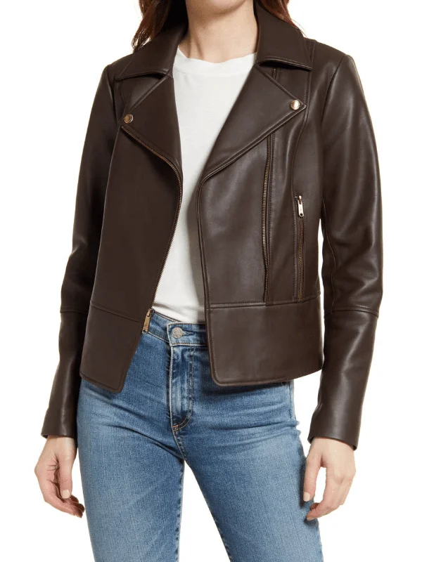 Womens Brown Motercycle Leather Jacket – Boneshia