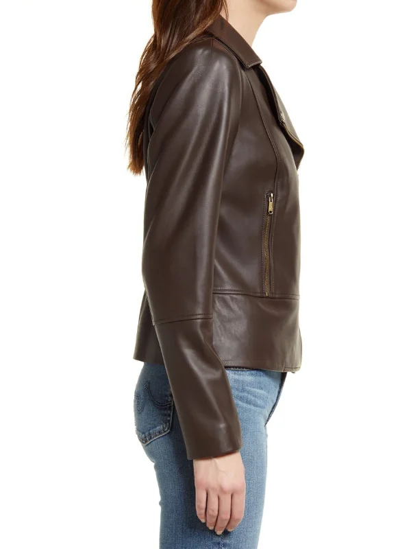 Womens Brown Motercycle Leather Jacket – Boneshia