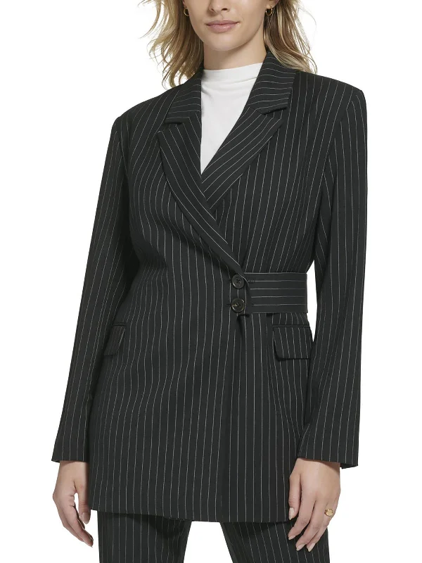 Womens Pinstripe Polyester Two-Button Blazer