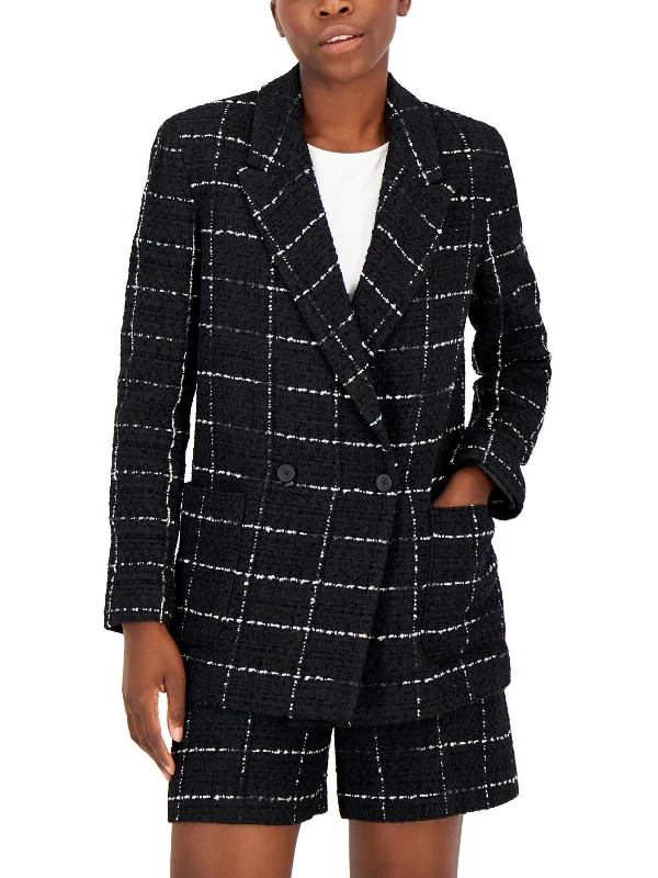 Womens Striped Tweed Double-Breasted Blazer