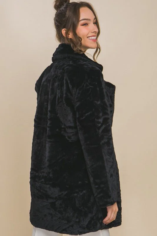 Woven Solid Teddy Collar Coat