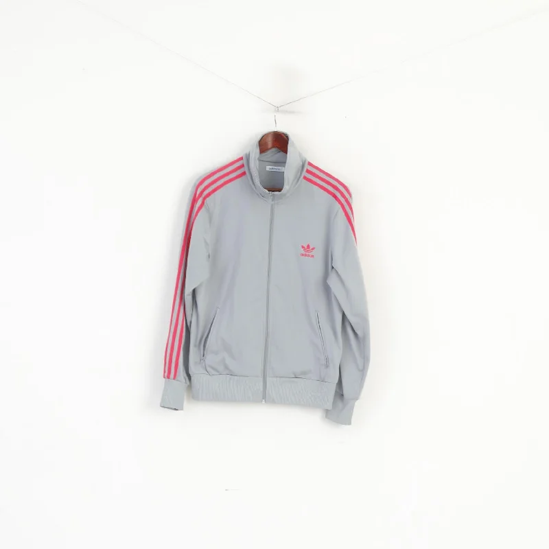 Adidas Women 46 L Sweatshirt Grey Pink Vintage Shiny Full Zip Activewear Track Top