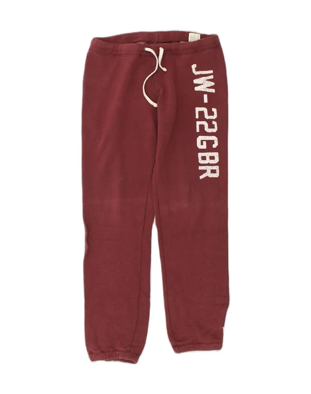 JACK WILLS Womens Graphic Tracksuit Trousers Joggers UK 10 Small Maroon