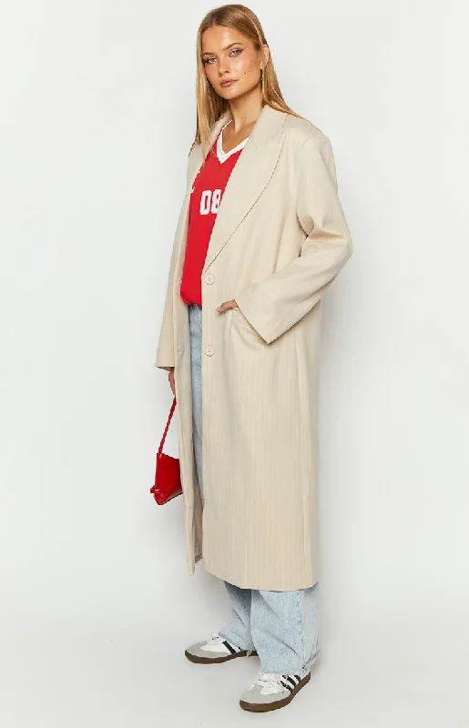 Lioness Olsen Beige Pinstripe Coat