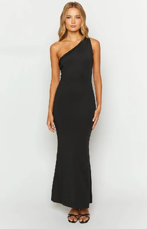 Alina Black One Shoulder Maxi Dress