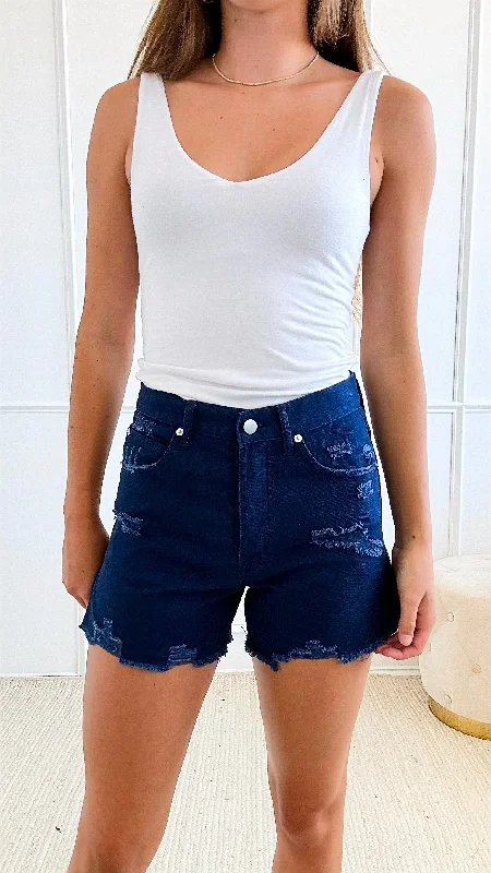 High Rise Ripped Denim Shorts