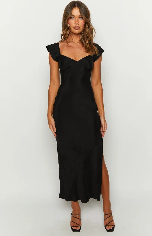 Kora Short Sleeve Black Maxi Dress