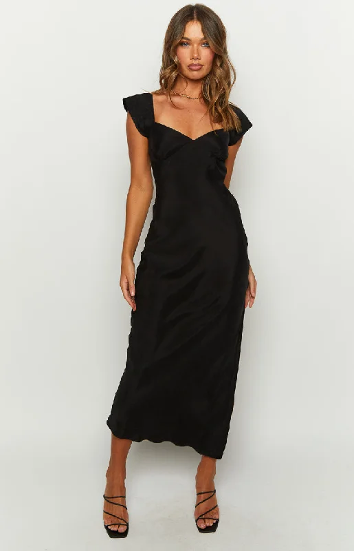 Kora Short Sleeve Black Maxi Dress