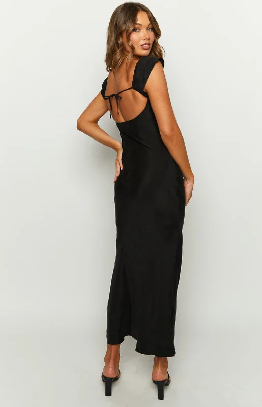 Kora Short Sleeve Black Maxi Dress