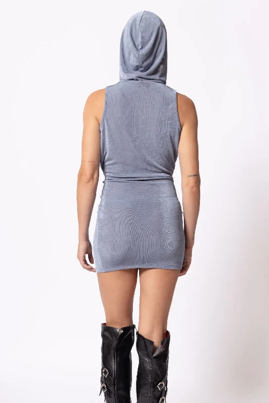 Miley Dark Blue Jersey Hooded Mini Dress