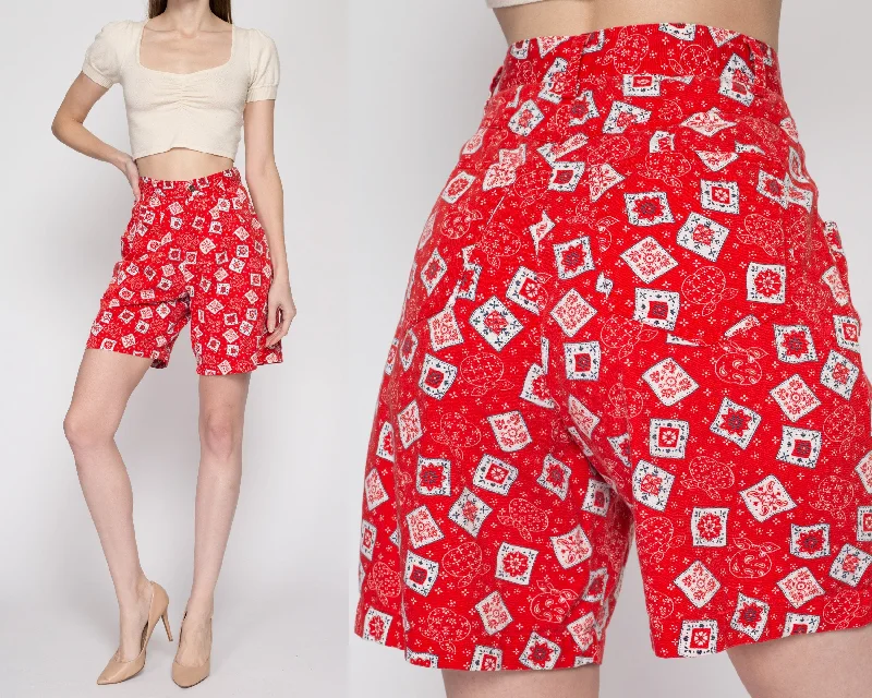 XS 90s Red Bandana Print Shorts, 24.5""