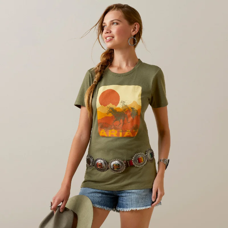 10045466 Ariat Wms Mustang Fever SS Tee Military Heather