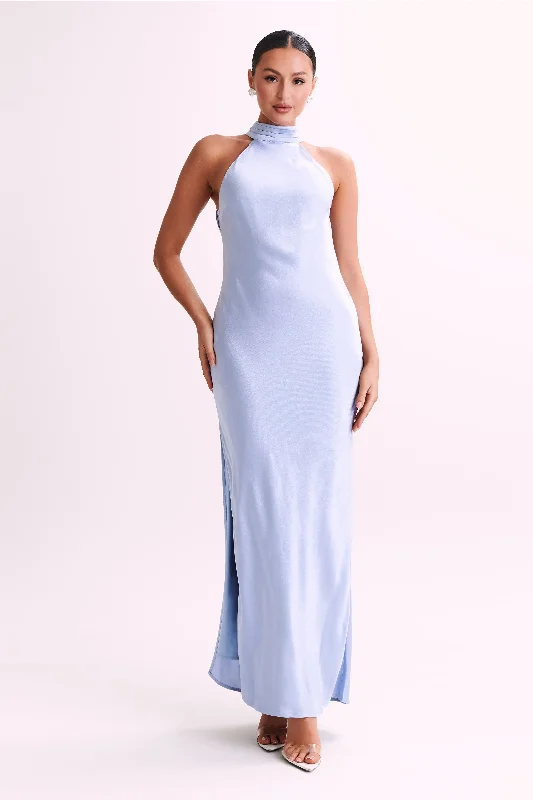 Claire Satin Drape Back Maxi Dress - Ice Blue