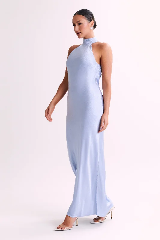 Claire Satin Drape Back Maxi Dress - Ice Blue