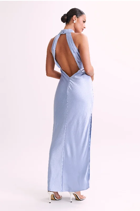 Claire Satin Drape Back Maxi Dress - Ice Blue