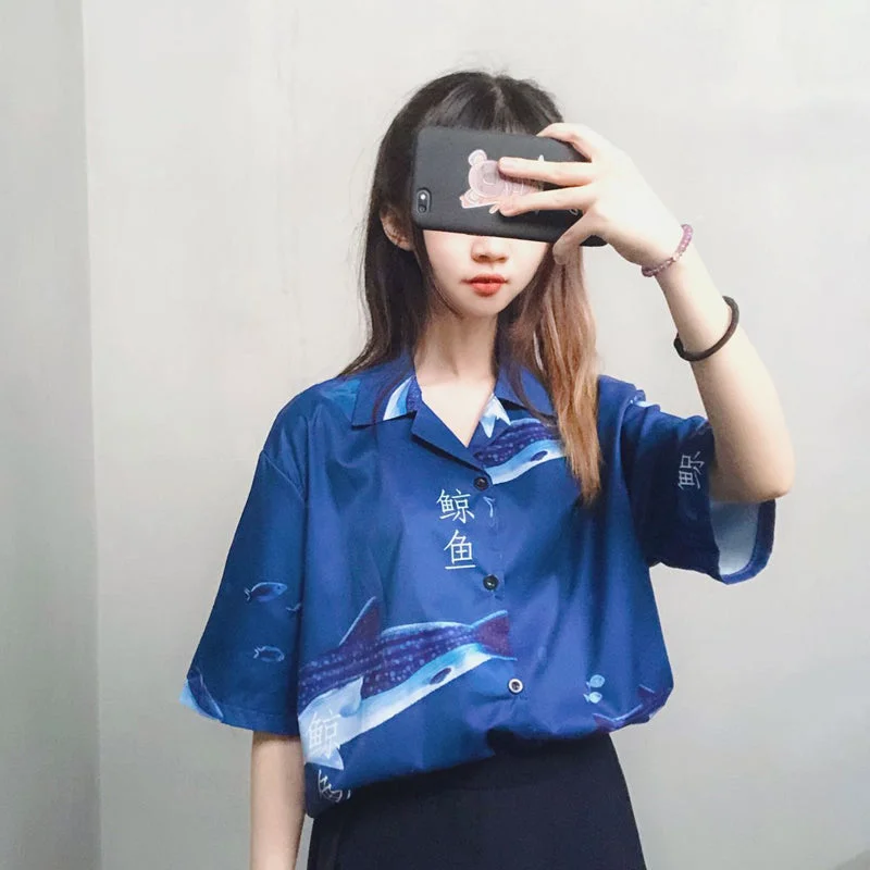 Japanese style cute whale print shirt YV43045