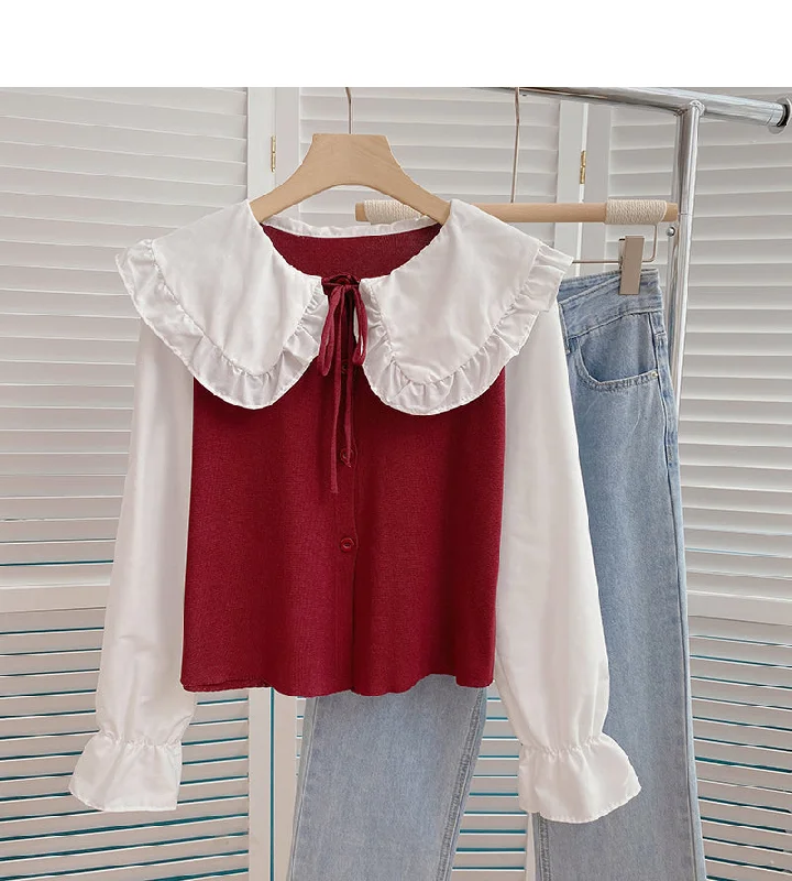 Baby collar color blocking bandage Long Sleeve Shirt  6400