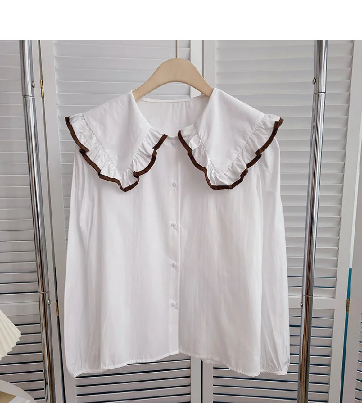 Baby collar lace shirt aging thin long sleeve top fashion  6411