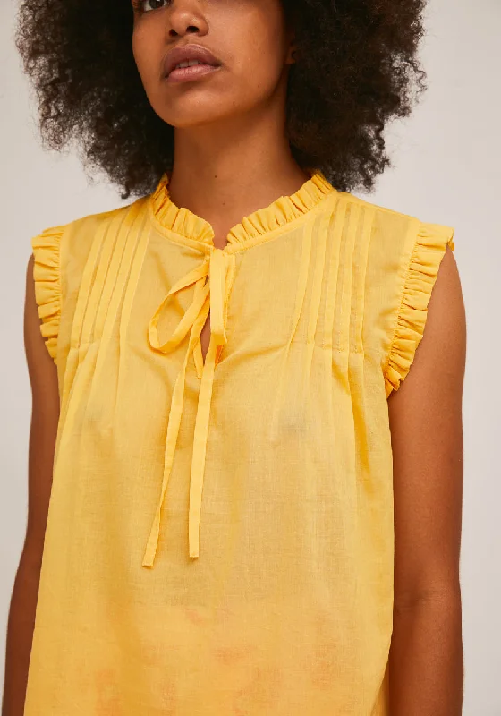 Compania Fantastica Yellow Cotton Top with Pleats and Ruffles