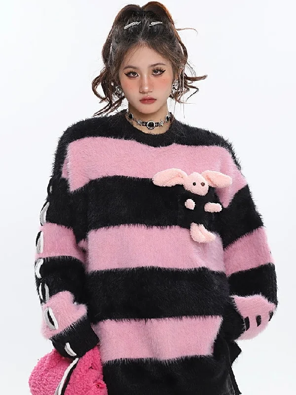 Draculaura Bunny Doll Pocket Stripe Long Sleeve Sweater