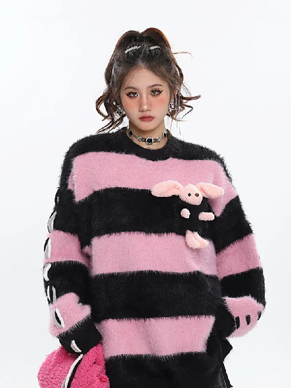 Draculaura Bunny Doll Pocket Stripe Long Sleeve Sweater