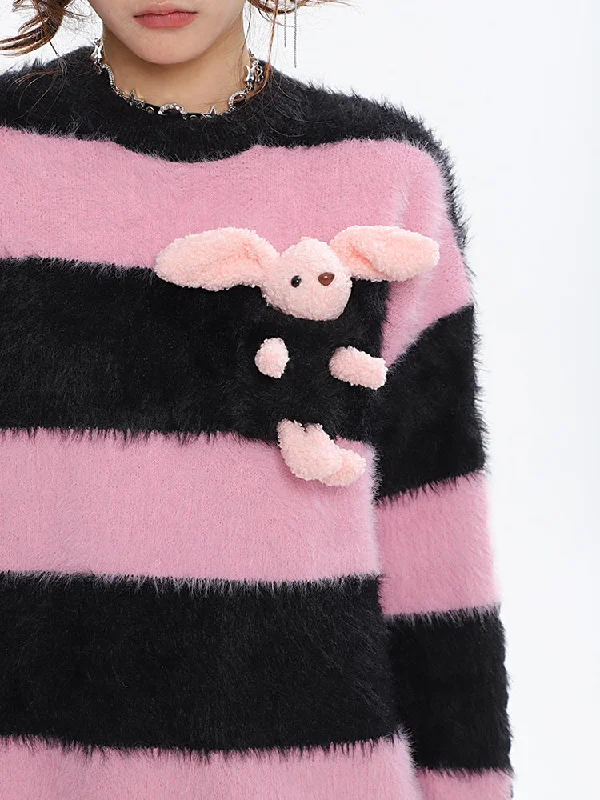 Draculaura Bunny Doll Pocket Stripe Long Sleeve Sweater