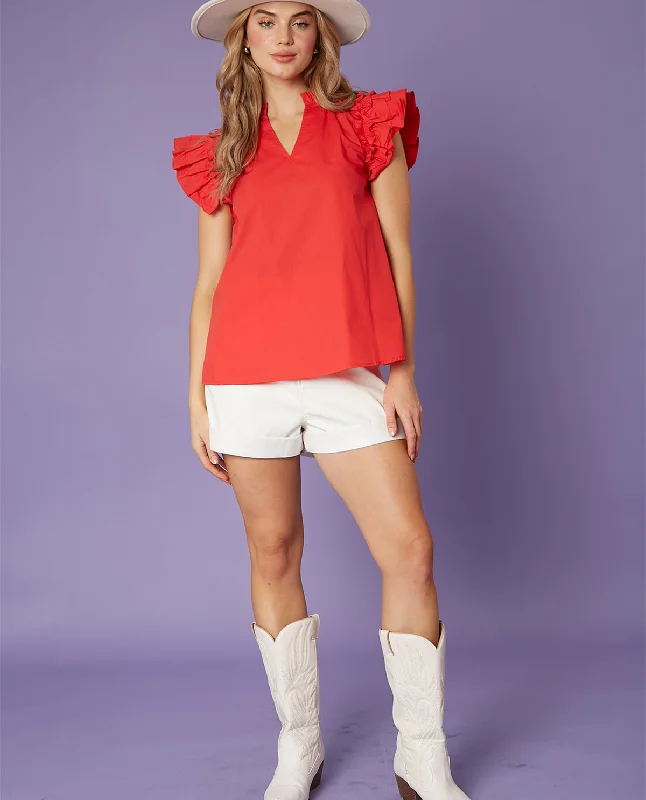 Fantastic Fawn Ruffle Detail Shoulder Top