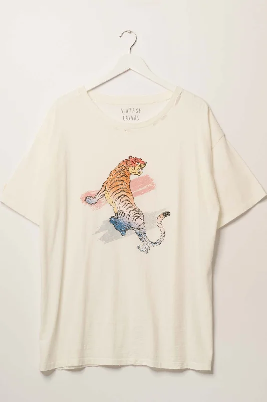 Rainbow Tiger Distressed Oversize Graphic Tee