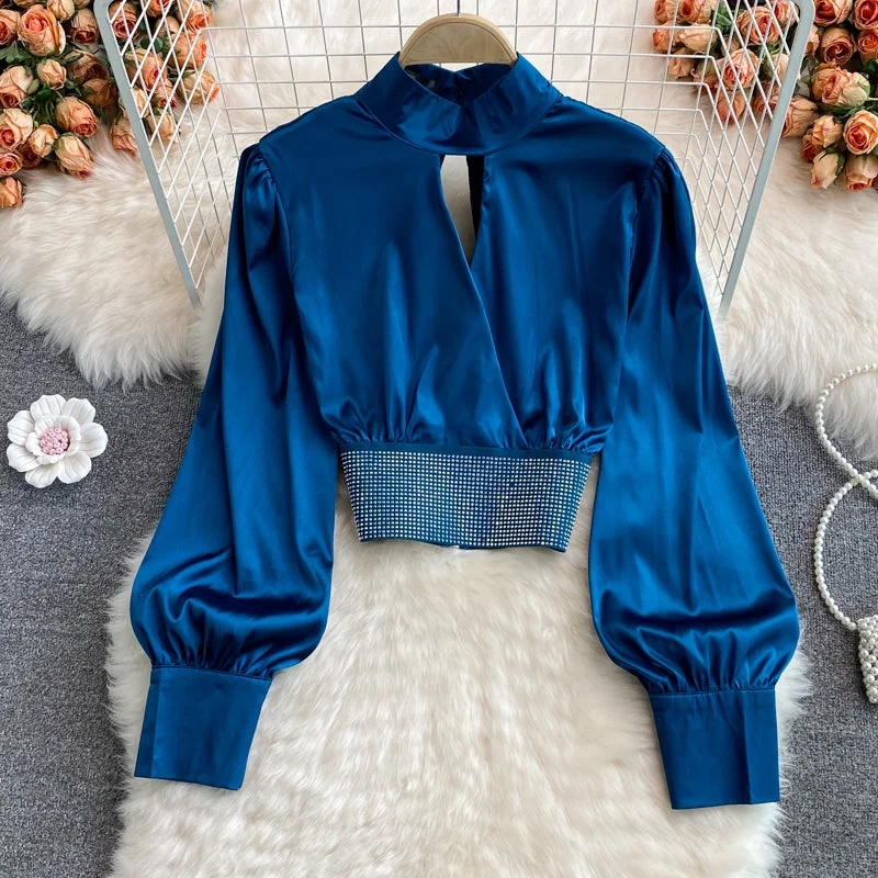 Simple high neck long sleeve top  253