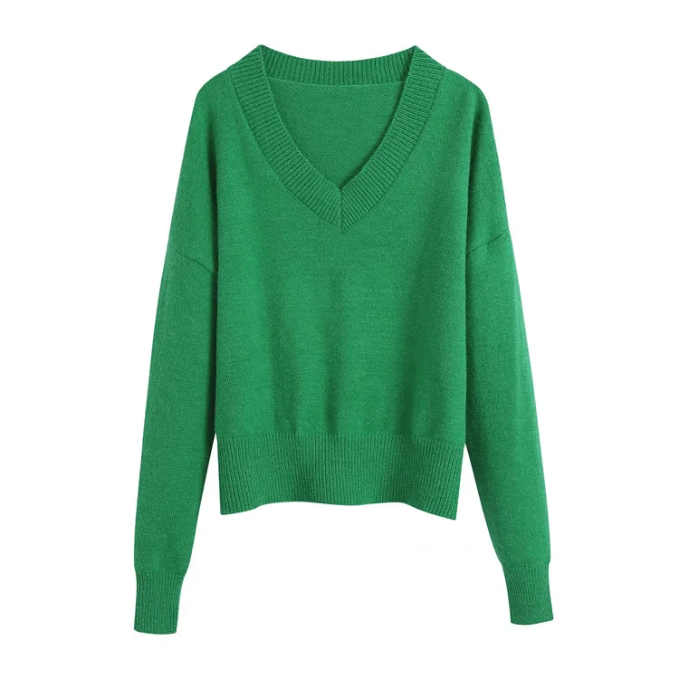 Versatile Soft Knit Long Sleeve V-neck rib knit  7313