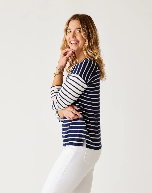 Zella Pullover: Navy Breton Stripe