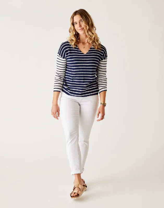 Zella Pullover: Navy Breton Stripe