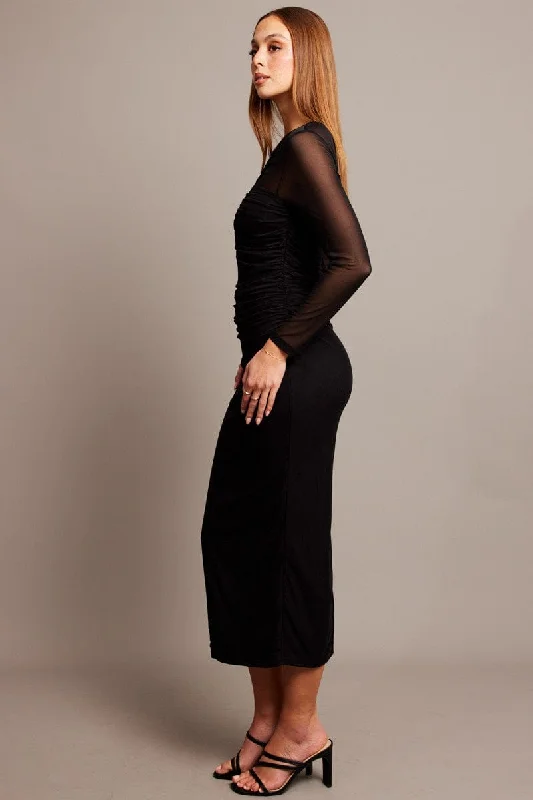 Black Bodycon Dress Long Sleeve Mesh