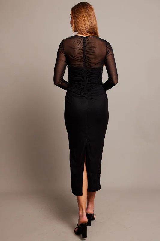 Black Bodycon Dress Long Sleeve Mesh