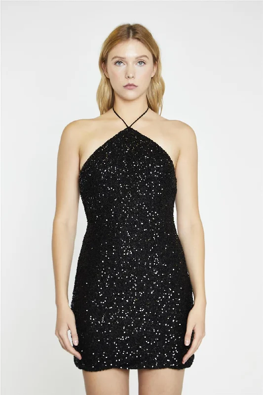 Black Mini-Sequin Halter-neck Mini-Dress