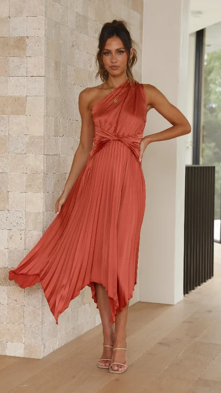 Cali One Shoulder Midi Dress - Copper