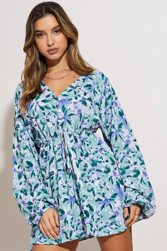 Print Mini Dress Long Sleeve