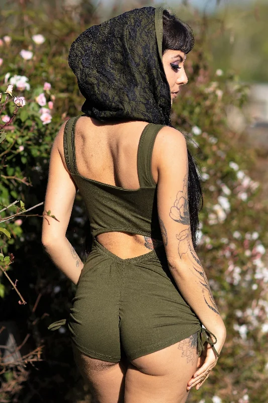 Medium / Olive Green w Black Lace