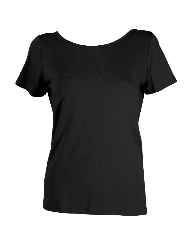 ""The Sophie"" - Lace Back Detail Round Neck T-shirt (Black)