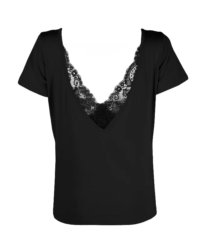 ""The Sophie"" - Lace Back Detail Round Neck T-shirt (Black)