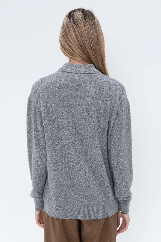 Washable Cashmere Easy Polo Sweater, Heather Grey