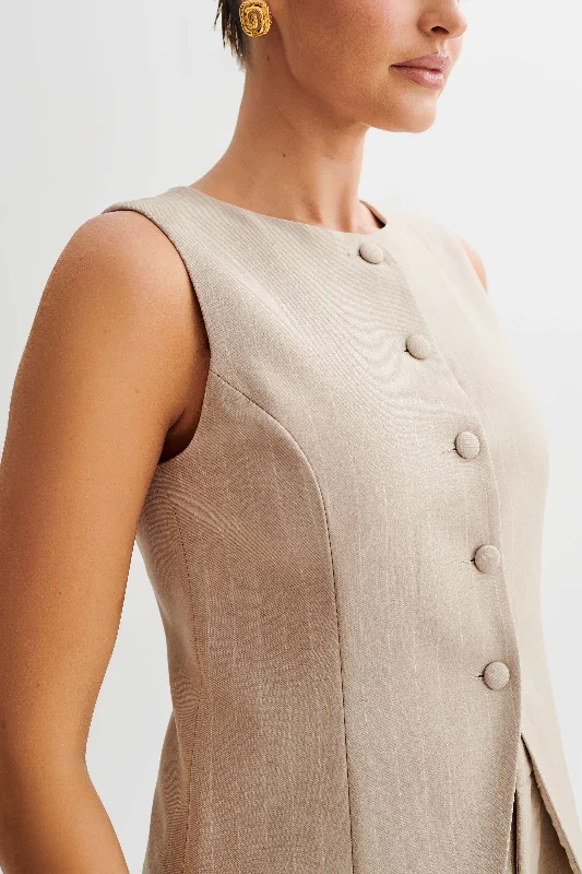 Tracey Suiting Vest - Taupe Pinstripe