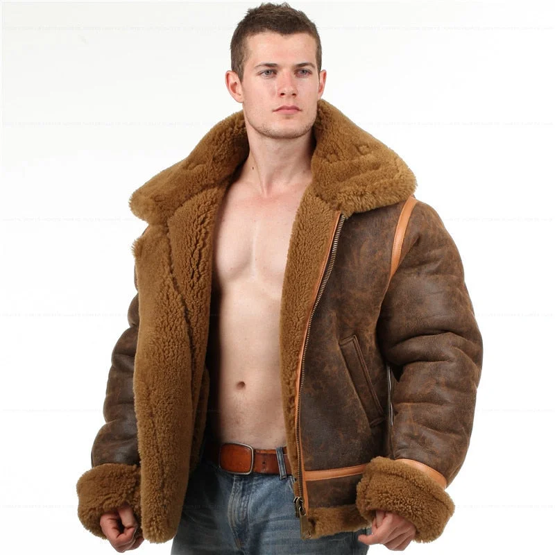 B3 shearling Leather jacket  Bomber Fur pilot  World II Flying aviation air military US Force The most warm Polar Coat Men Women