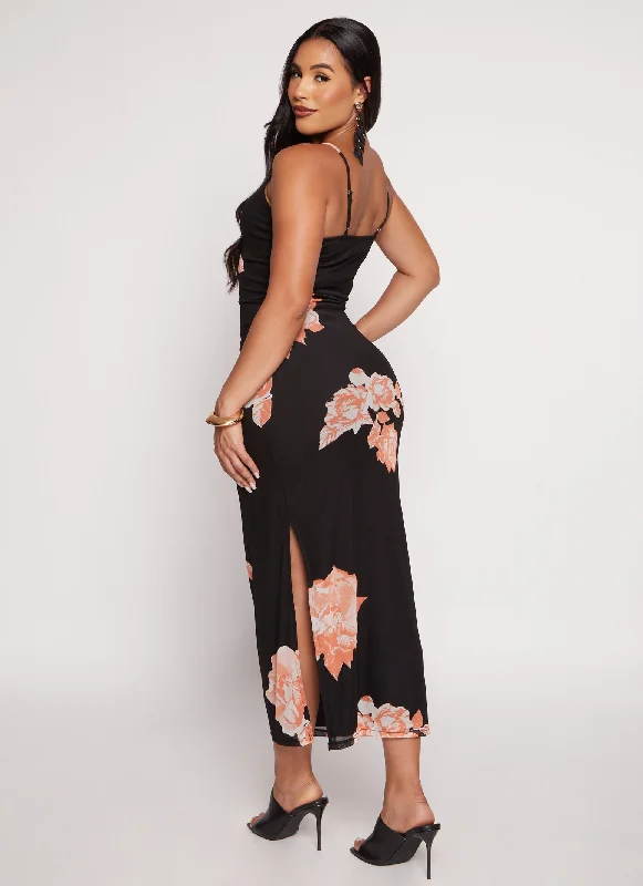 Floral Print Side Slit Cami Dress