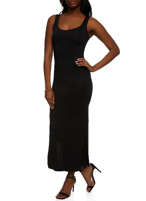 Scoop Neck Side Slit Maxi Tank Dress