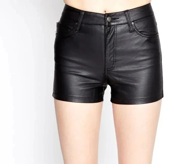 Black Vegan Leather High Waist Shorts