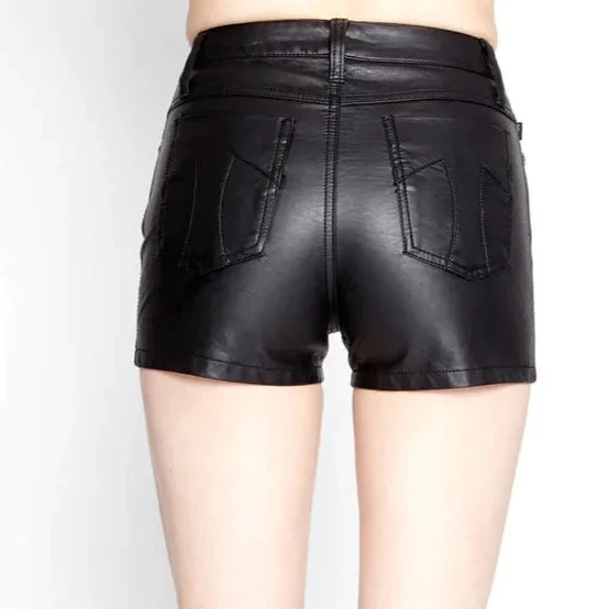 Black Vegan Leather High Waist Shorts