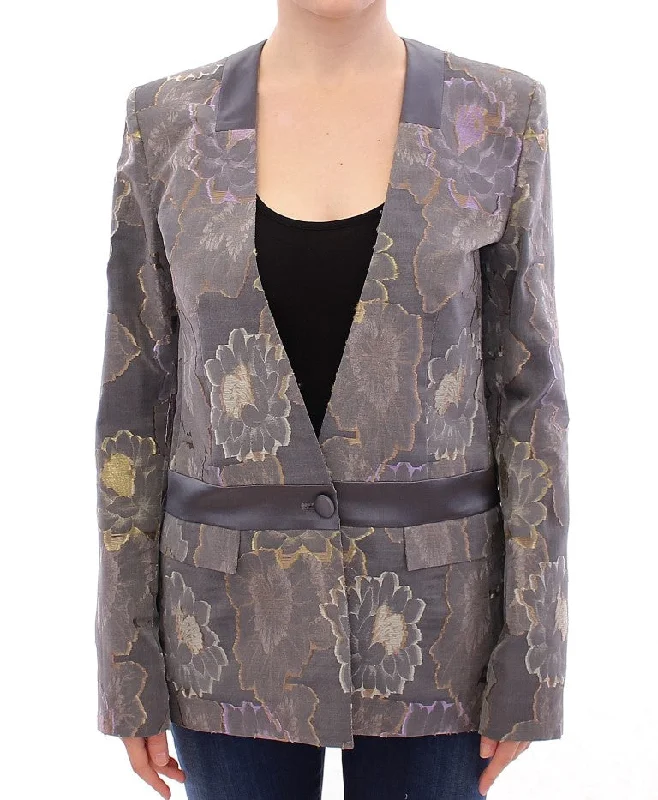 Chic Silk Floral One-Button Blazer