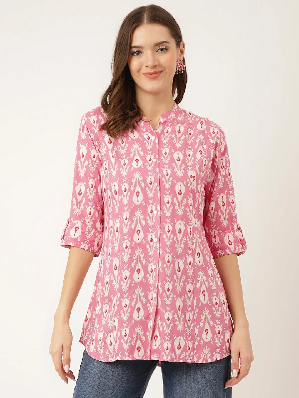 Pink Floral Print Rayon Regular Top