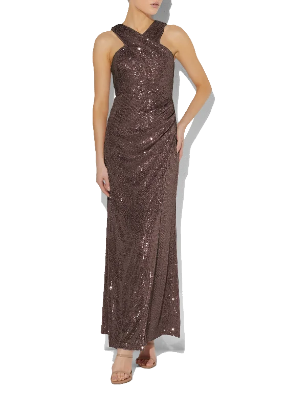 Elsa Mocha Sequin Gown